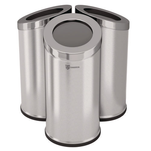 Beveled Open Top Trash Can, 15 Gal, Stainless Steel, Silver