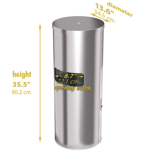 Side-entry Trash Can With Gym Wipe Dispenser, 9 Gal, Stainless Steel, Silver