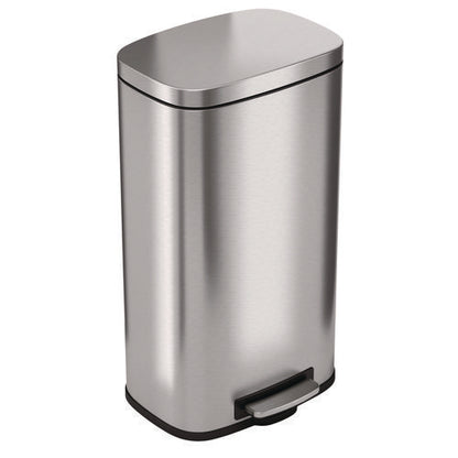 Step Pedal Trash Can, 8 Gal, Plastic/stainless Steel, Silver