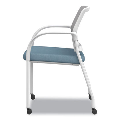 Ignition Series Mesh Back Mobile Stacking Chair, Fabric Seat, 25 X 21.75 X 33.5, Carolina/fog/white