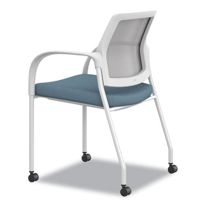 Ignition Series Mesh Back Mobile Stacking Chair, Fabric Seat, 25 X 21.75 X 33.5, Carolina/fog/white