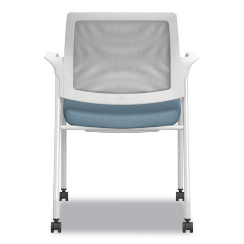 Ignition Series Mesh Back Mobile Stacking Chair, Fabric Seat, 25 X 21.75 X 33.5, Carolina/fog/white