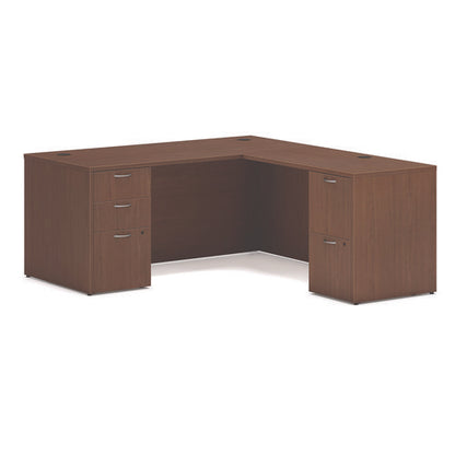 Mod L-station Double Pedestal Desk Bundle, 66" X 72" X 29", Sepia Walnut