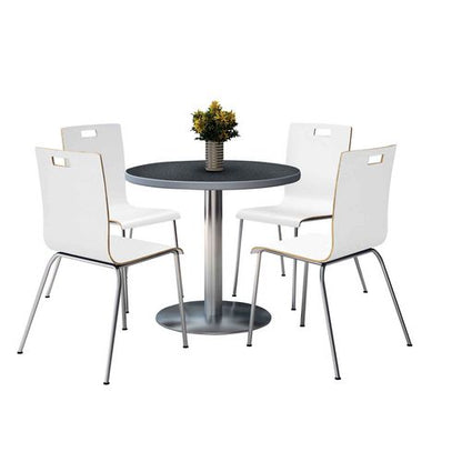 Pedestal Table With Four White Jive Series Chairs, Round, 36" Dia X 29h, Graphite Nebula