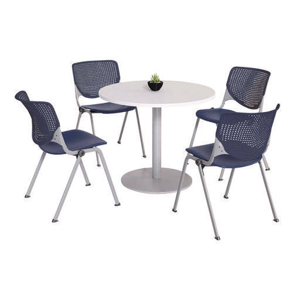 Pedestal Table With Four Navy Kool Series Chairs, Round, 36" Dia X 29h, Designer White