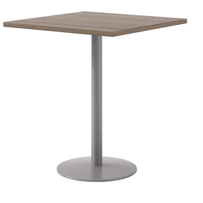 Pedestal Bistro Table With Four Natural Jive Series Barstools, Square, 36 X 36 X 41, Studio Teak