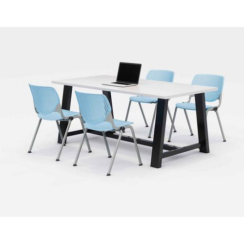 Midtown Dining Table With Four Sky Blue Kool Series Chairs, 36 X 72 X 30, Designer White