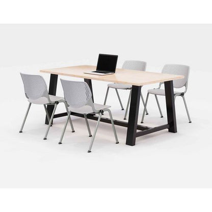 Midtown Dining Table With Four Light Gray Kool Series Chairs, 36 X 72 X 30, Kensington Maple