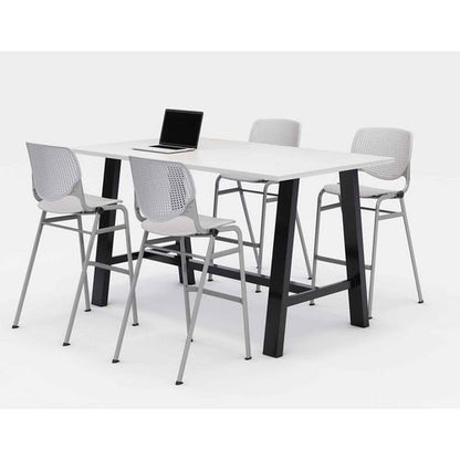 Midtown Bistro Dining Table With Four Light Gray Kool Barstools, 36 X 72 X 41, Designer White