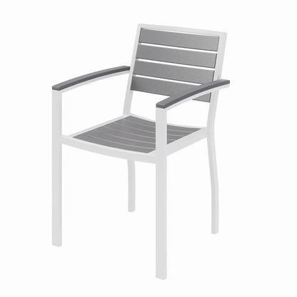 Eveleen Outdoor Patio Table With Two Gray Powder-coated Polymer Chairs, 30" Dia X 29h, Designer White