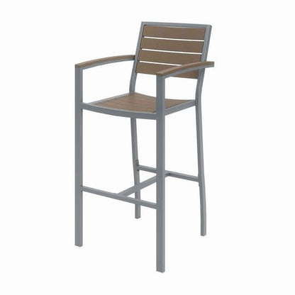 Eveleen Outdoor Bistro Patio Table With Four Mocha Powder-coated Polymer Barstools, 32 X 55, Mocha