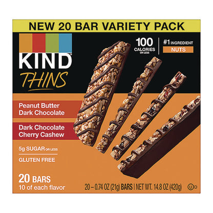 Thins Bar Variety Pack, Dark Chocolate Cherry Cashew; Peanut Butter Dark Chocolate, 0.74 Oz, 20/box