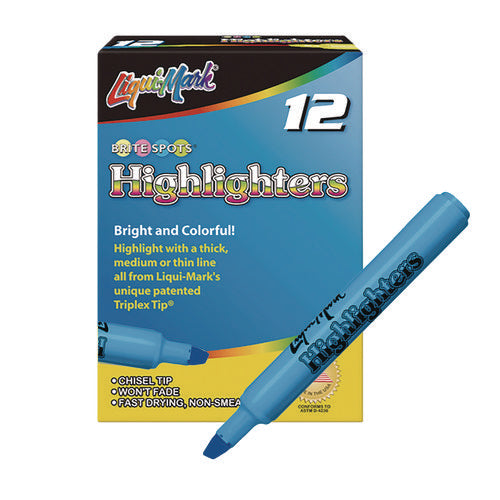 Tank Fluorescent Highlighter, Blue Ink, Chisel Tip, Blue Barrel, Dozen