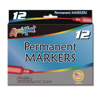 Permanent Marker, Chisel Tip, Black, Dozen