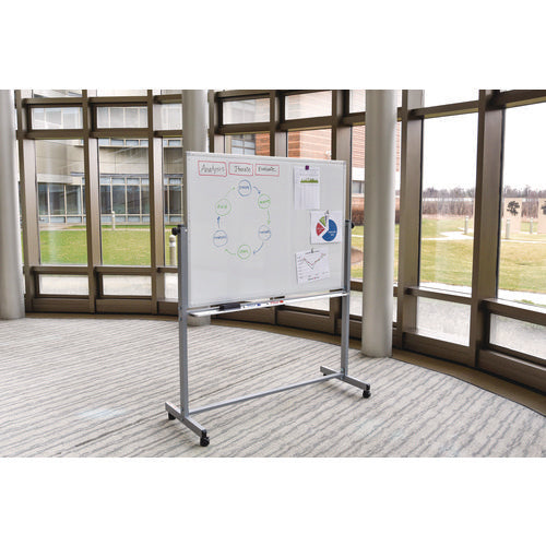 Mobile Magnetic Whiteboard, 48" X 36", White Surface, Silver Aluminum Frame