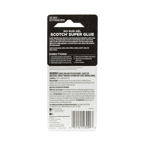 Single Use Super Glue No-run Gel, 0.02 Oz, Dries Clear, 4/pack