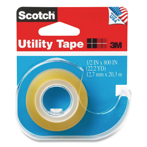 Utility Tape With Dispenser, 1" Core, 0.5" X 22.22 Yds, Clear