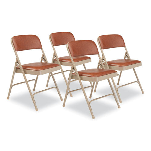 1200 Series Vinyl Dual-hinge Folding Chair, Supports Up To 500 Lb, Honey Brown Seat, Honey Brown Back, Beige Base, 4/carton