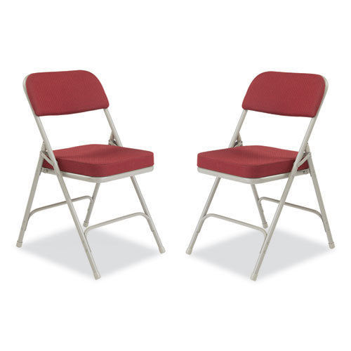 3200 Series Premium Fabric Dual-hinge Folding Chair, Supports Up To 300 Lb, Burgundy Seat, Burgundy Back, Gray Base, 2/carton