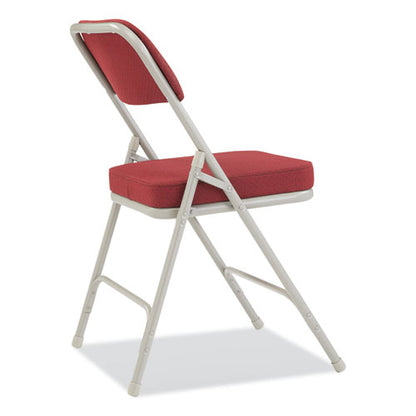 3200 Series Premium Fabric Dual-hinge Folding Chair, Supports Up To 300 Lb, Burgundy Seat, Burgundy Back, Gray Base, 2/carton