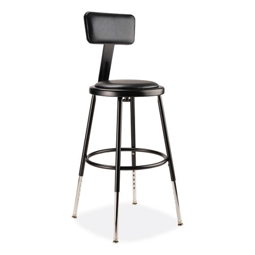 6400 Series Height Adjustable Heavy Duty Vinyl Steel Stool With Backrest, Supports 300 Lb, 19" To 27" Seat Height, Black