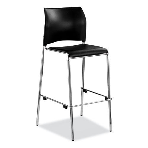 Cafetorium Bar Height Stool, Padded Seat/back, Supports Up To 500 Lb, 31" Seat Height, Black Seat, Black Back,chrome Base