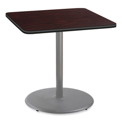 Cafe Table, 36w X 36d X 36h, Square Top/round Base, Mahogany Top, Gray Base