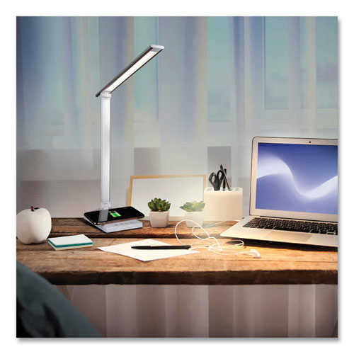 Wellness Series Entice Led Desk Lamp With Wireless Charging, Silver Arm, 11" To 22" High, White