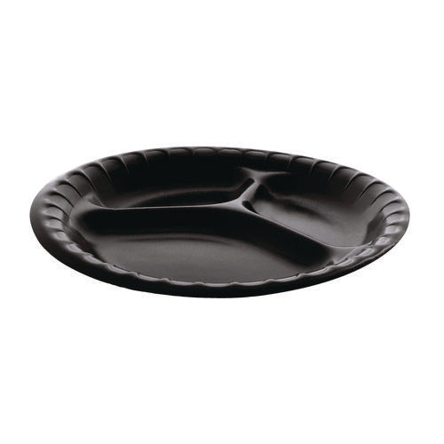 Placesetter Deluxe Laminated Foam Dinnerware, 3-compartment Plate, 9" Dia, Black, 500/carton