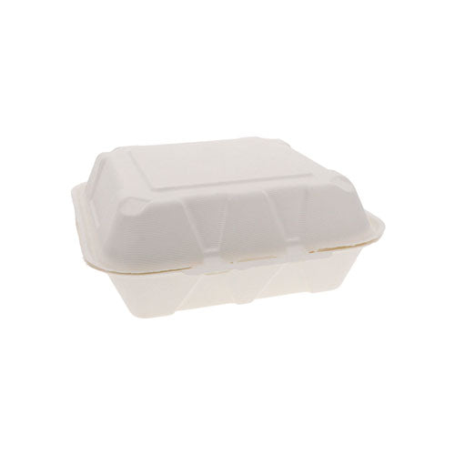 Earthchoice Pfas Free Compostable Hinged Lid Container, 9 X 9 X 3, White, Sugarcane, 150/carton