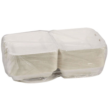 Earthchoice Pfas Free Compostable Hinged Lid Container, 9 X 9 X 3, White, Sugarcane, 150/carton