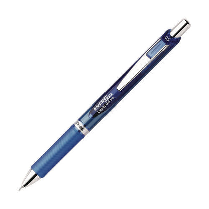 Energel Rtx Deluxe Gel Pen, Retractable, Fine 0.5 Mm, Blue Ink, Blue/silver Barrel, 3/pack