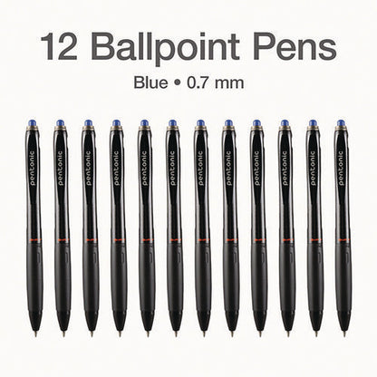 Pentonic Retractable Ballpoint Pen, Fine 0.7 Mm, Blue Ink, Blue Barrel, 12/pack