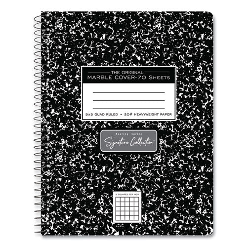 Spring Signature Composition Book, Quad 5 Sq/in Rule, Black Marble Cover, (70) 9.75 X 7.5 Sheets, 24/carton