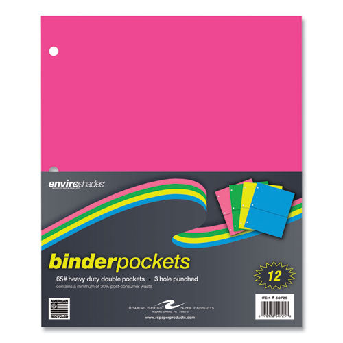 Binder Pocket, 9 W X 11 H, Assorted Colors, 144/carton