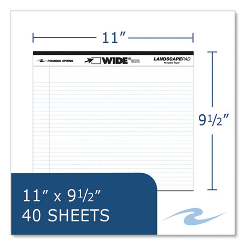 Wide Landscape Format Writing Pad, Medium/college Rule, 40 White 11 X 9.5 Sheets, 18/carton