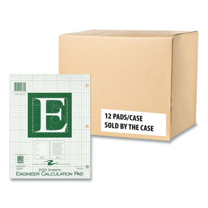 Engineer Pad, (0.5" Margins), Quad Rule (5 Sq/in, 1 Sq/in), 200 Light Green 8.5 X 11 Sheets/pad, 12/carton