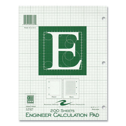 Engineer Pad, (0.5" Margins), Quad Rule (5 Sq/in, 1 Sq/in), 200 Light Green 8.5 X 11 Sheets/pad, 12/carton