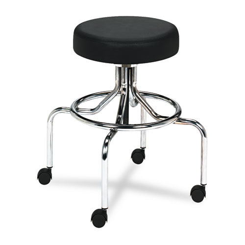 Screw Lift Stool With High Base, Supports Up To 250 Lb, 33" Seat Height, Black Seat, Chrome Base