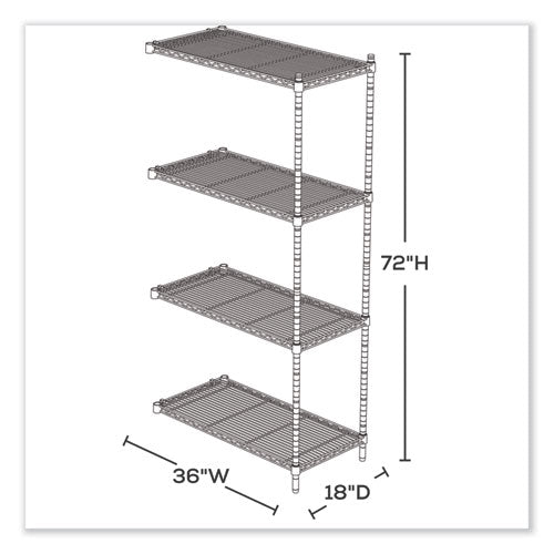 Industrial Add-on Unit, Four-shelf, 36w X 18d X 72h, Steel, Metallic Gray