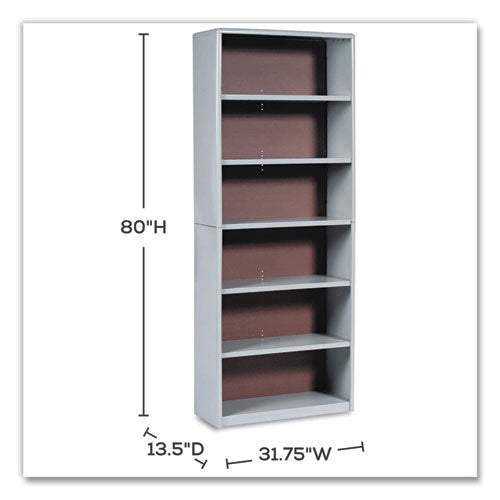 Valuemate Economy Bookcase, Six-shelf, 31.75w X 13.5d X 80h, Gray