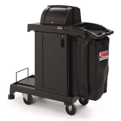 High Security Housekeeping Cart, Plastic, 1 Shelf, 3 Bins, 23.19 X 53.23 X 53.02, Black