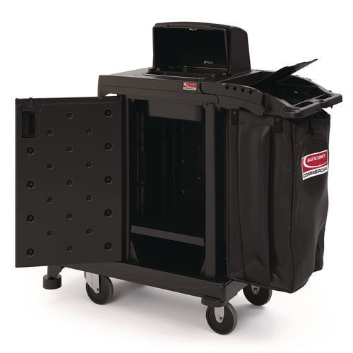 High Security Housekeeping Cart, Plastic, 1 Shelf, 3 Bins, 23.19 X 53.23 X 53.02, Black