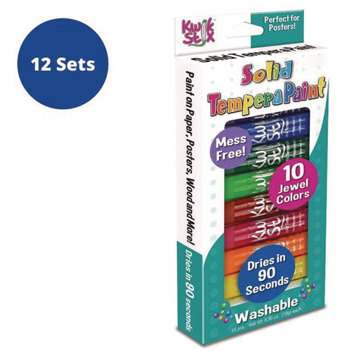 Kwik Stix Tempera Paint Set, 10 Assorted Jewel Tones Colors, 10/pack, 12 Packs/carton