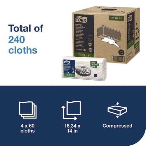 Industrial Heavy-duty Cleaning Cloth, 1-ply, 13.97 X, 4.25, Unscented, White, 60 Cloths, 4/carton