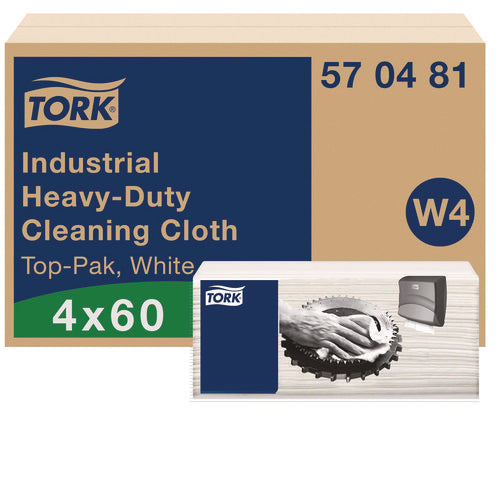 Industrial Heavy-duty Cleaning Cloth, 1-ply, 13.97 X, 4.25, Unscented, White, 60 Cloths, 4/carton